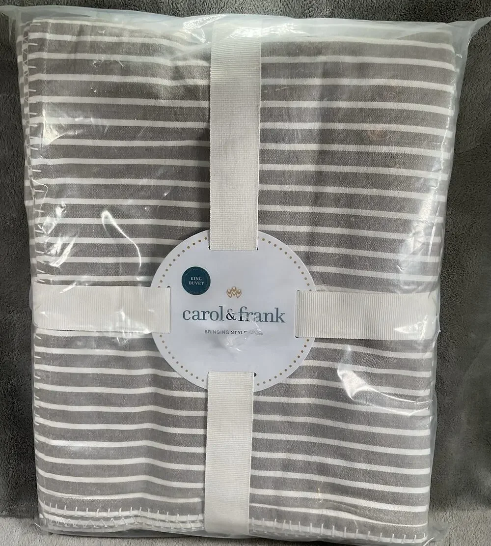Carol & Frank King Duvet Cover Lucus Boulder Gray White Stripe Bedding 108x92